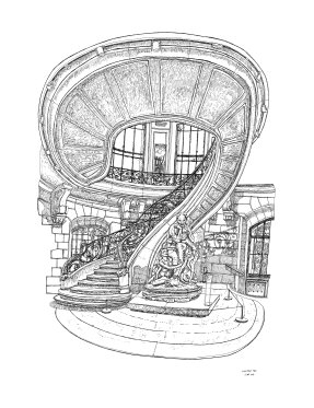 L’Escalier, Petit Palais, 6.XI.2019. Encre de Chine sur papier, 65 x 50 cm.