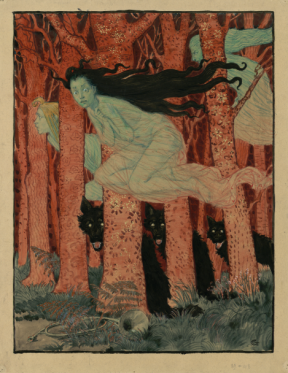 Eugène Grasset, Trois femmes et trois loups, vers 1892.