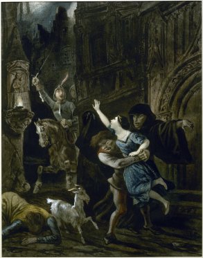 Louis Boulanger, Esmeralda enlevée par Quasimodo et Claude Frollo appelle Phœbus au secours, vers 183