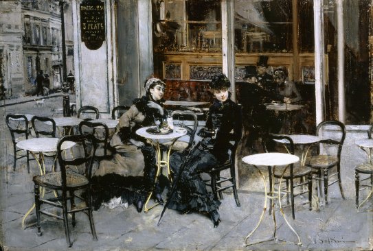 Giovanni Boldini, Conversation au café, 1879, huile sur bois, Collection particulière