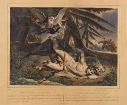 Louis Boulanger, Mort du cheval de Mazeppa, lithographie, 1839 © Maisons de Victor Hugo Paris-Guernesey / Paris Musées