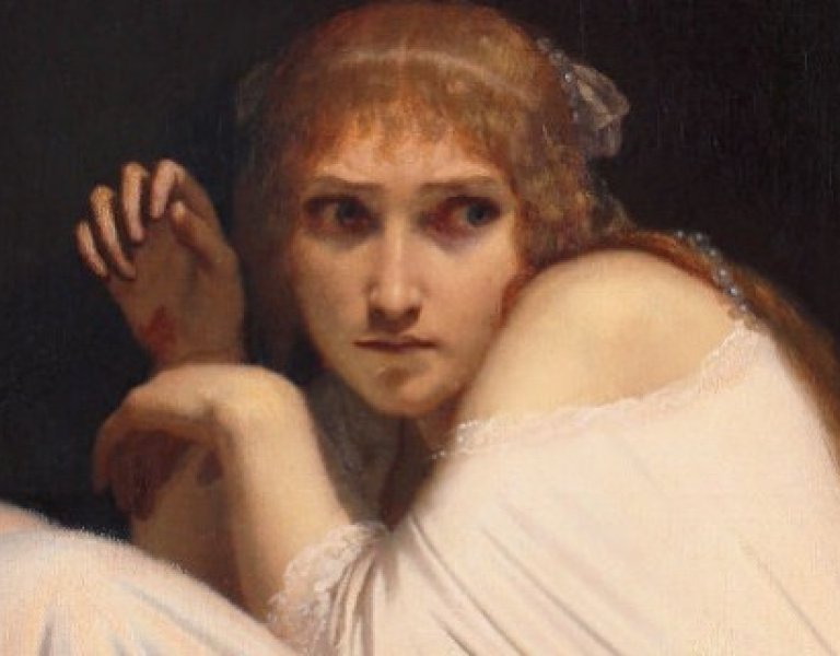 Visuel de l'exposition "Visages de l'effroi" Emile Signol (1804-1892), Folie de la fiancée de Lammermoor, 1850